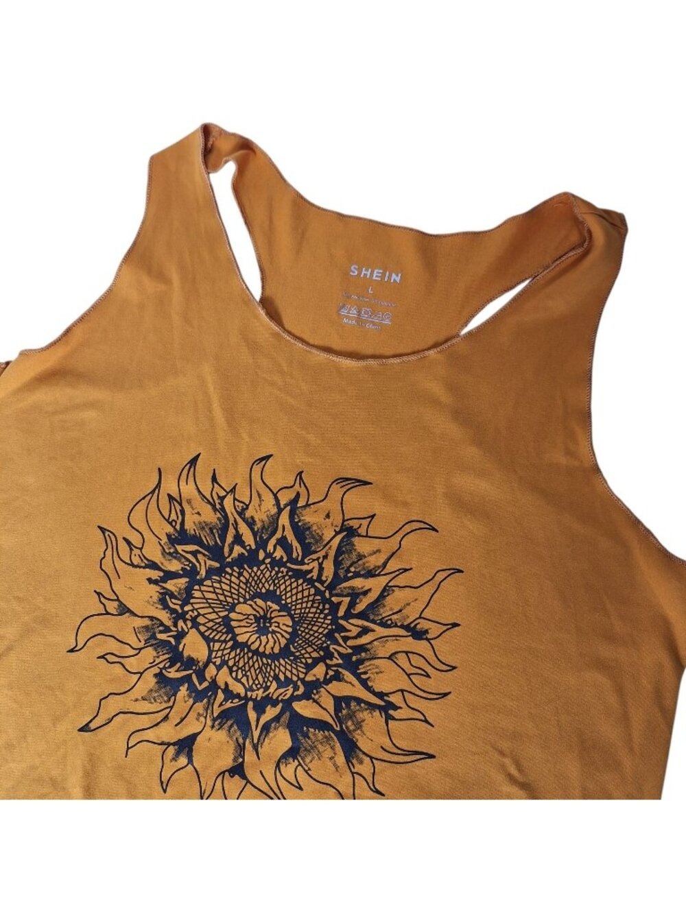 SHEIN Sunflower Graphic Tank Top Large Mustard Yellow